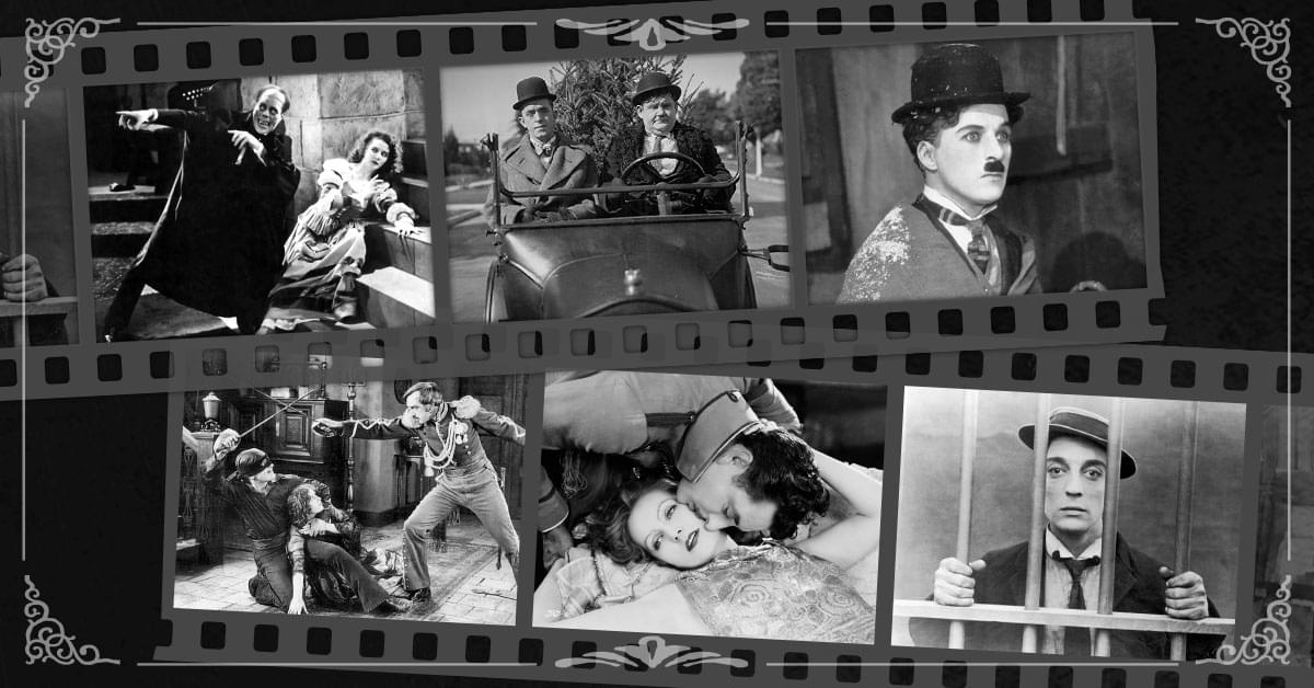 montage of silent films in two rows