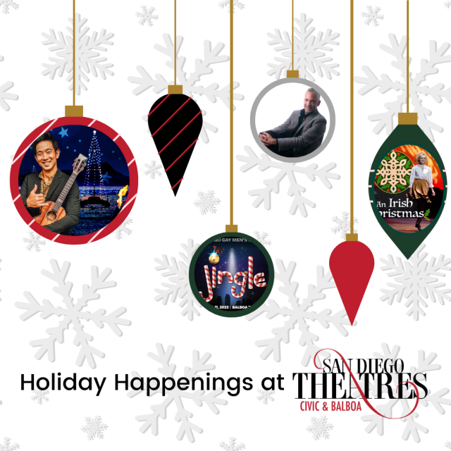 Holiday ornaments featuring a variety of performers' images.
